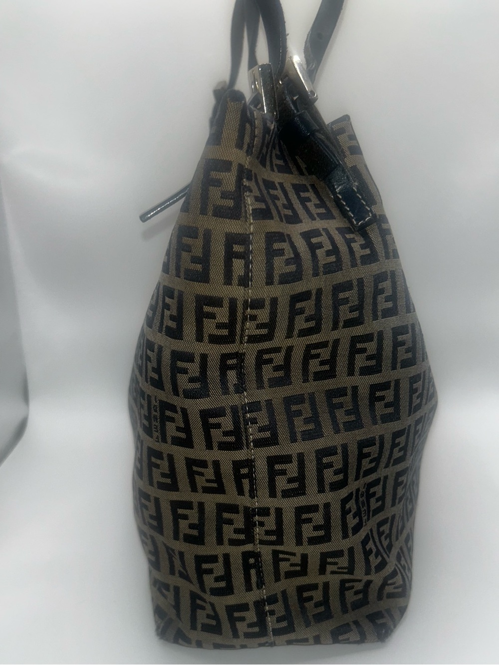 Fendi Vintage FF Zucca Jacquard Tote Bag Blue Leather Trim - Picture 5 of 10